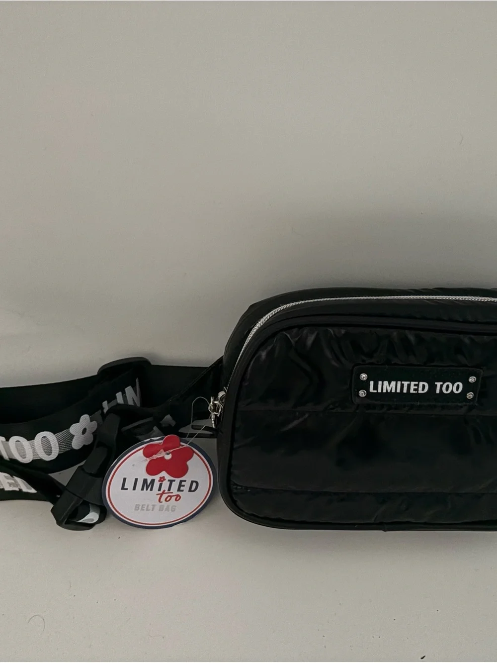 Limited Too Black Quilted Belt Bag with Logo Patch